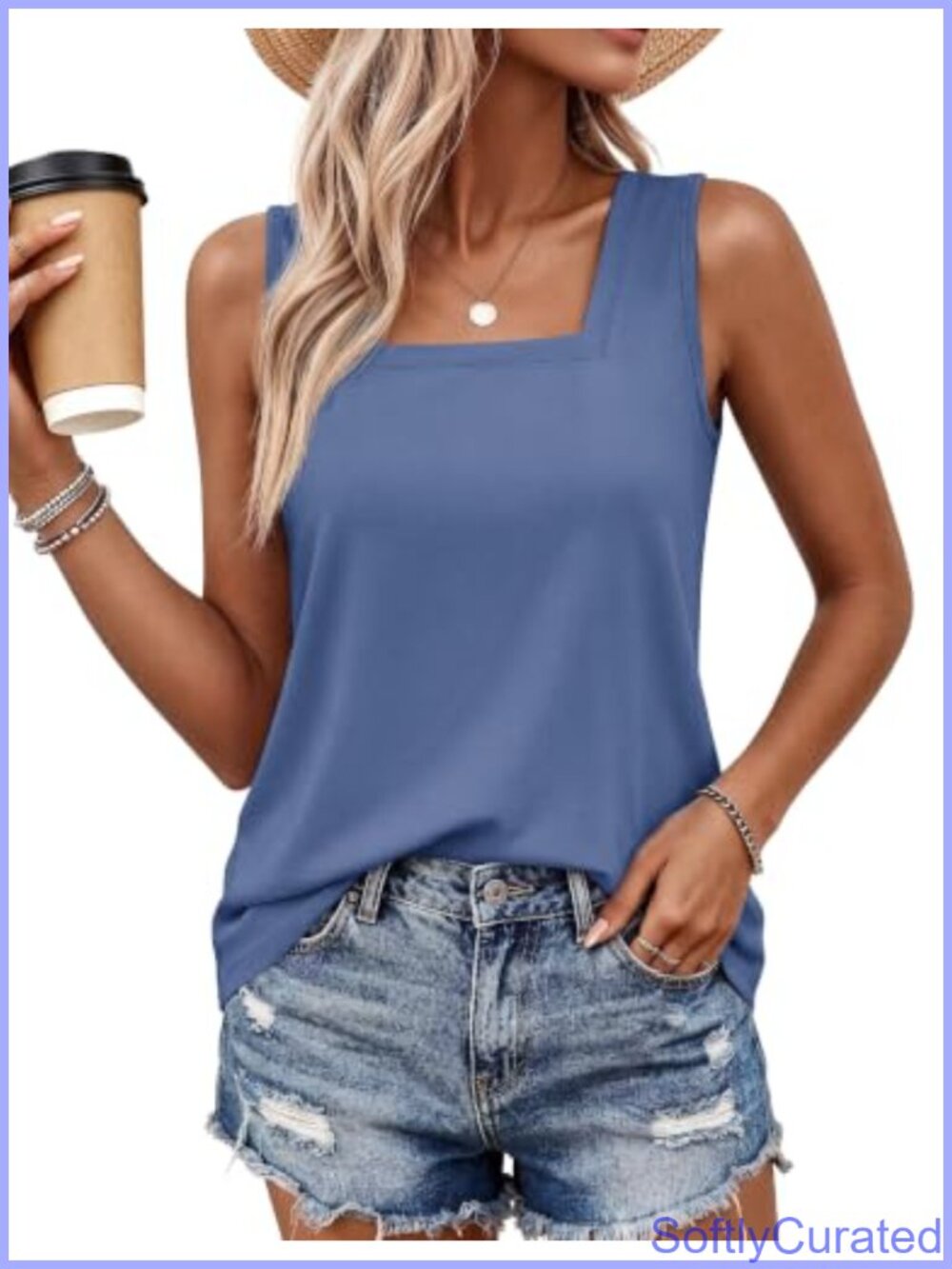 Square Neck Tank Top Sleeveless Loose Fit Casual Summer Essential